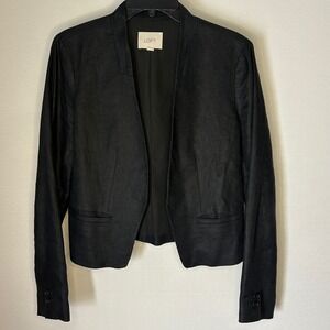 Ann Taylor LOFT 100% Linen Black Open Front Blazer Jacket‎ Women Sz 6 Minimalist